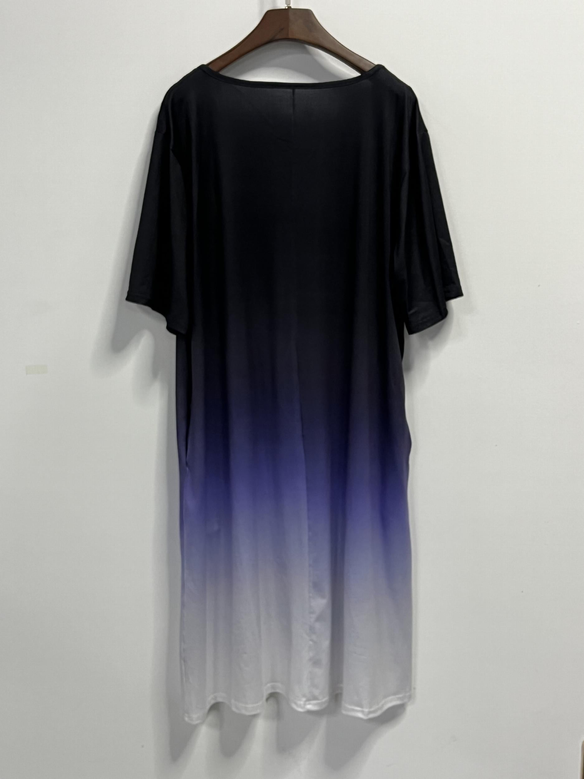 Women's Plus Ombre Print Short Sleeve Round Neck Pleated Dress