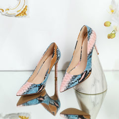 Women's Snakeskin Printed High Heels Pointed Toe Stiletto Heels Pumps