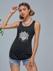 Lotus Graphic Sports Tank Top Crew Neck Sleeveless Shirts Women's Summer Tops