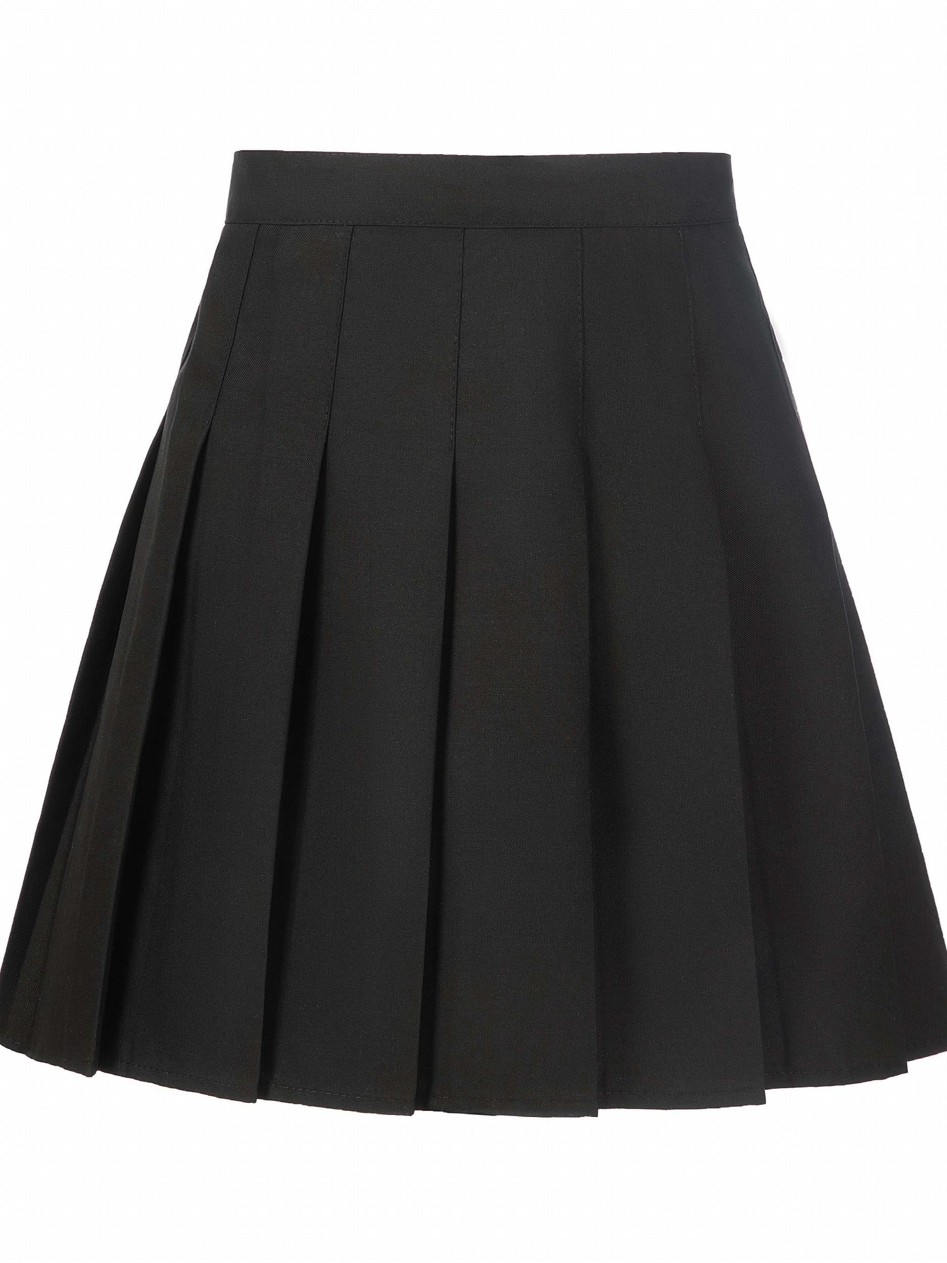 Girls High Waist Pleated Skirt Plain Varsity Style Kid Girls Versatile Skirt