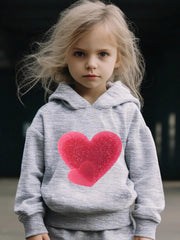 Girls 2pcs Heart Pattern Hooded Sweatshirt and Sweatpants Set