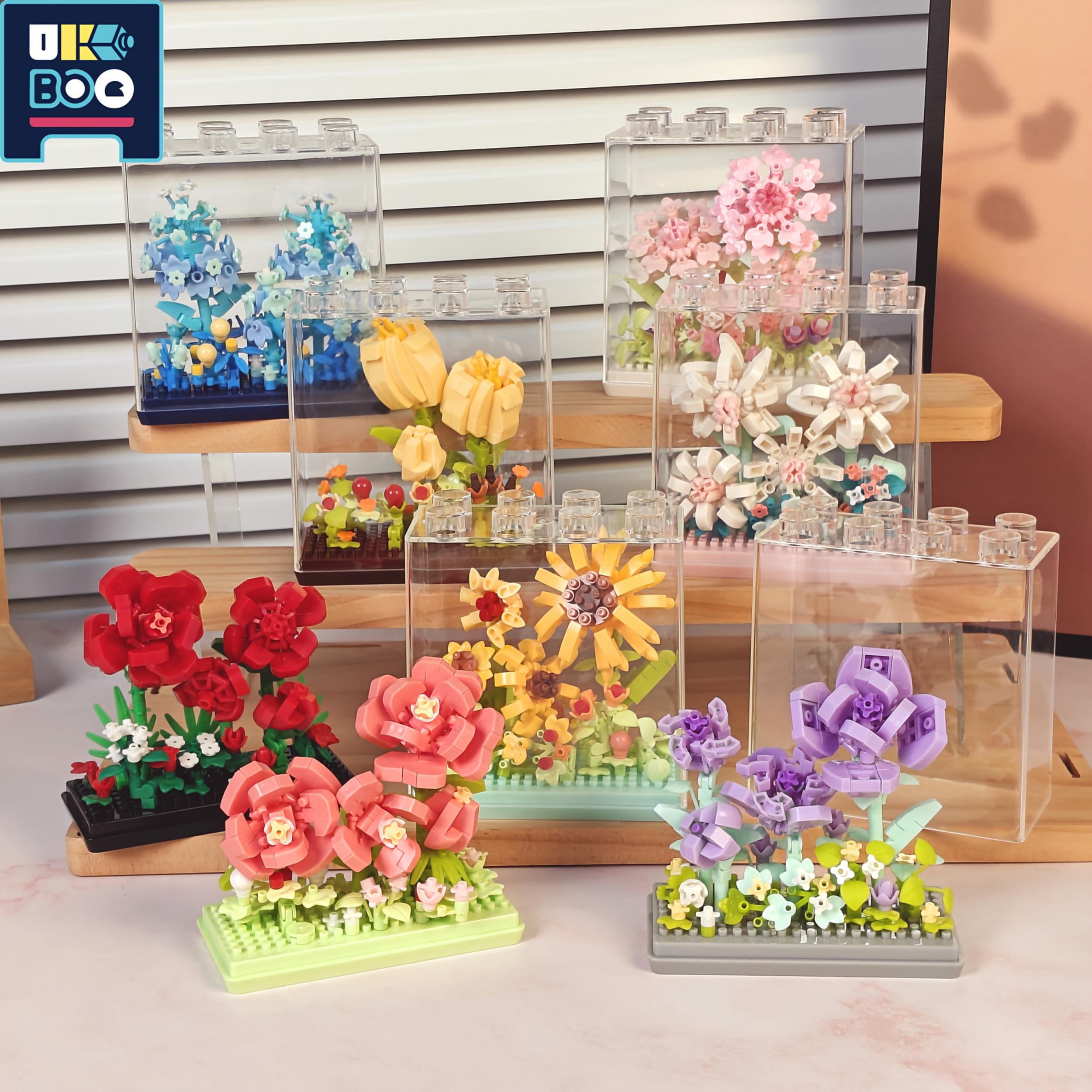 UKBOO 3D Flower Building Blocks Roses Bouquet Colorful Desktop Ornament