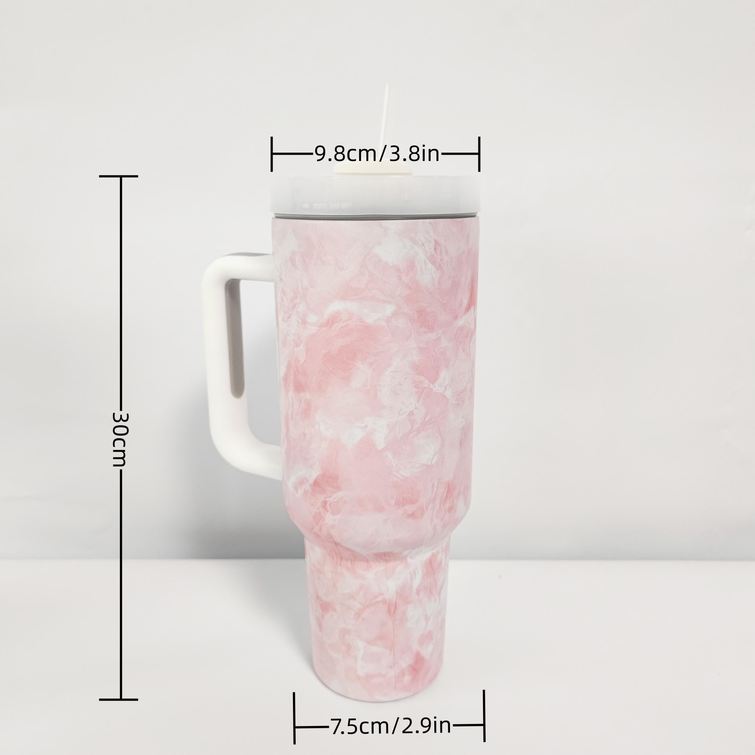40oz Marble Printed Vacuum Flask Stainless Steel Tumbler w/ Straw & Handle