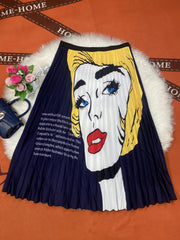 Cartoon Print Elastic Waisted Plus Size A-line Skirt