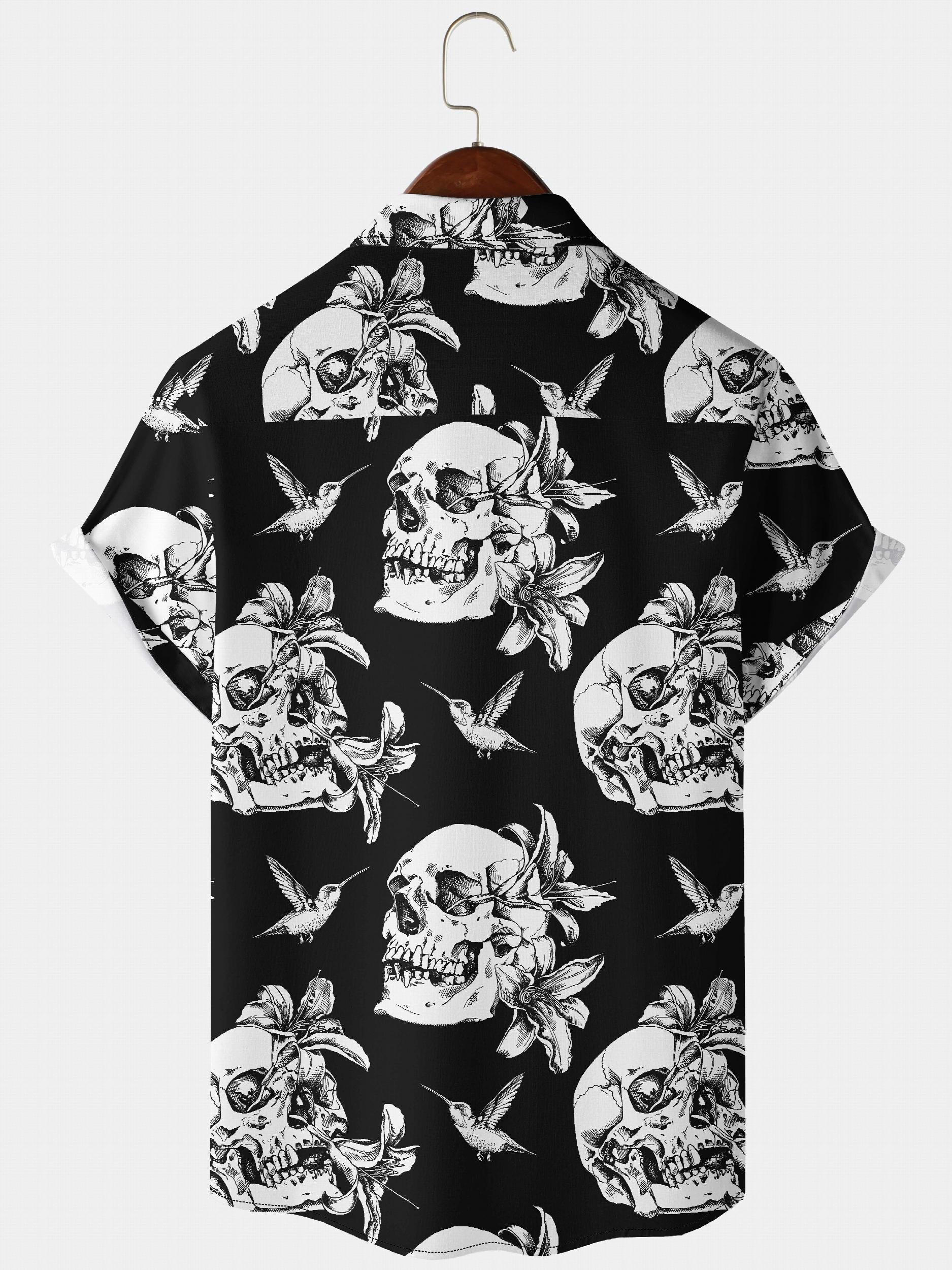 Men's Flower & Skull Print Hawaiian Shirt