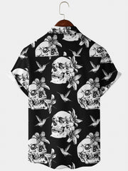 Men's Flower & Skull Print Hawaiian Shirt