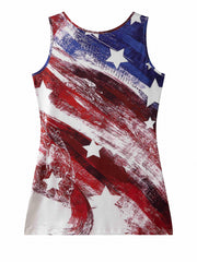 Flag Print Crew Neck Tank Top Women's Clothing