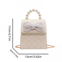 Mini Faux Pearl Handle Shoulder Bag Bow Decor Chain Strap Crossbody Bag