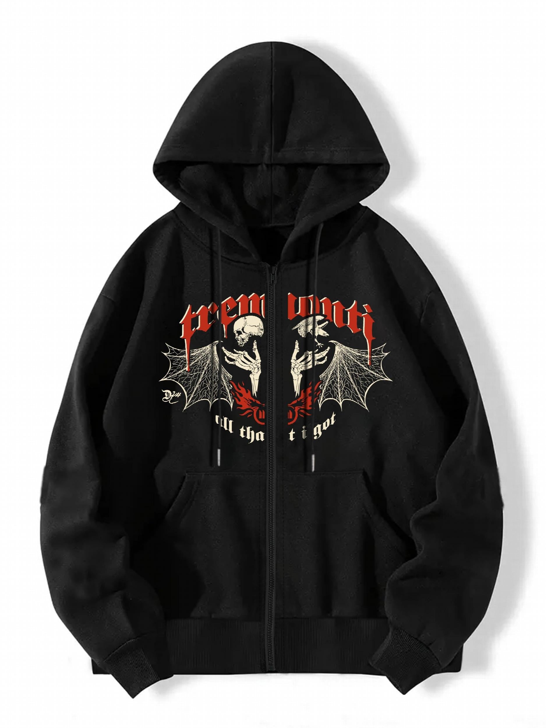 Skull Graphic Hooded Sweatshirt Zip-Up Hoodie