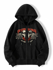 Skull Graphic Hooded Sweatshirt Zip-Up Hoodie