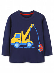 Cartoon Digger Boys Sweatshirt Long Sleeve Crew Neck Tops
