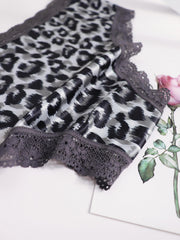 Leopard Print Low Waist Lace Trim Underwear