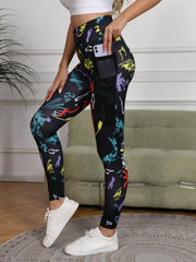 Graffiti Yoga Pants with Mesh Pockets Tummy Control Leggings
