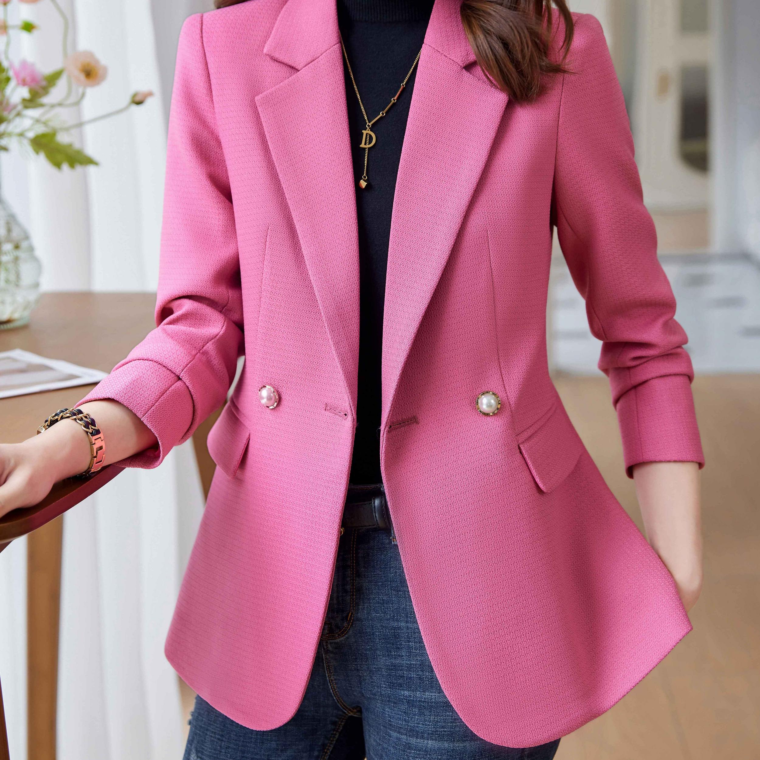 Solid Lapel Button Front Blazer Casual Long Sleeve Blazer