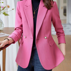 Solid Lapel Button Front Blazer Casual Long Sleeve Blazer