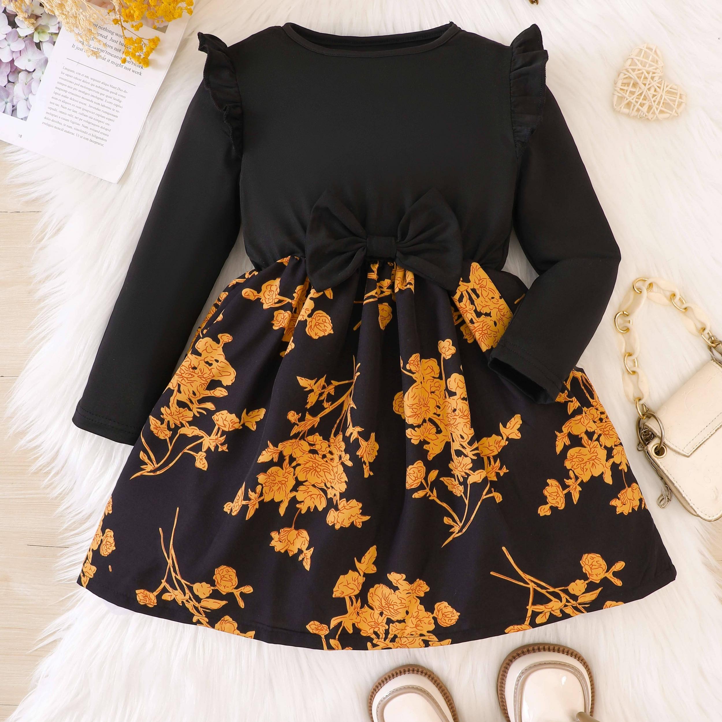 Leaf Print Ruffle Details Long Sleeve Dress