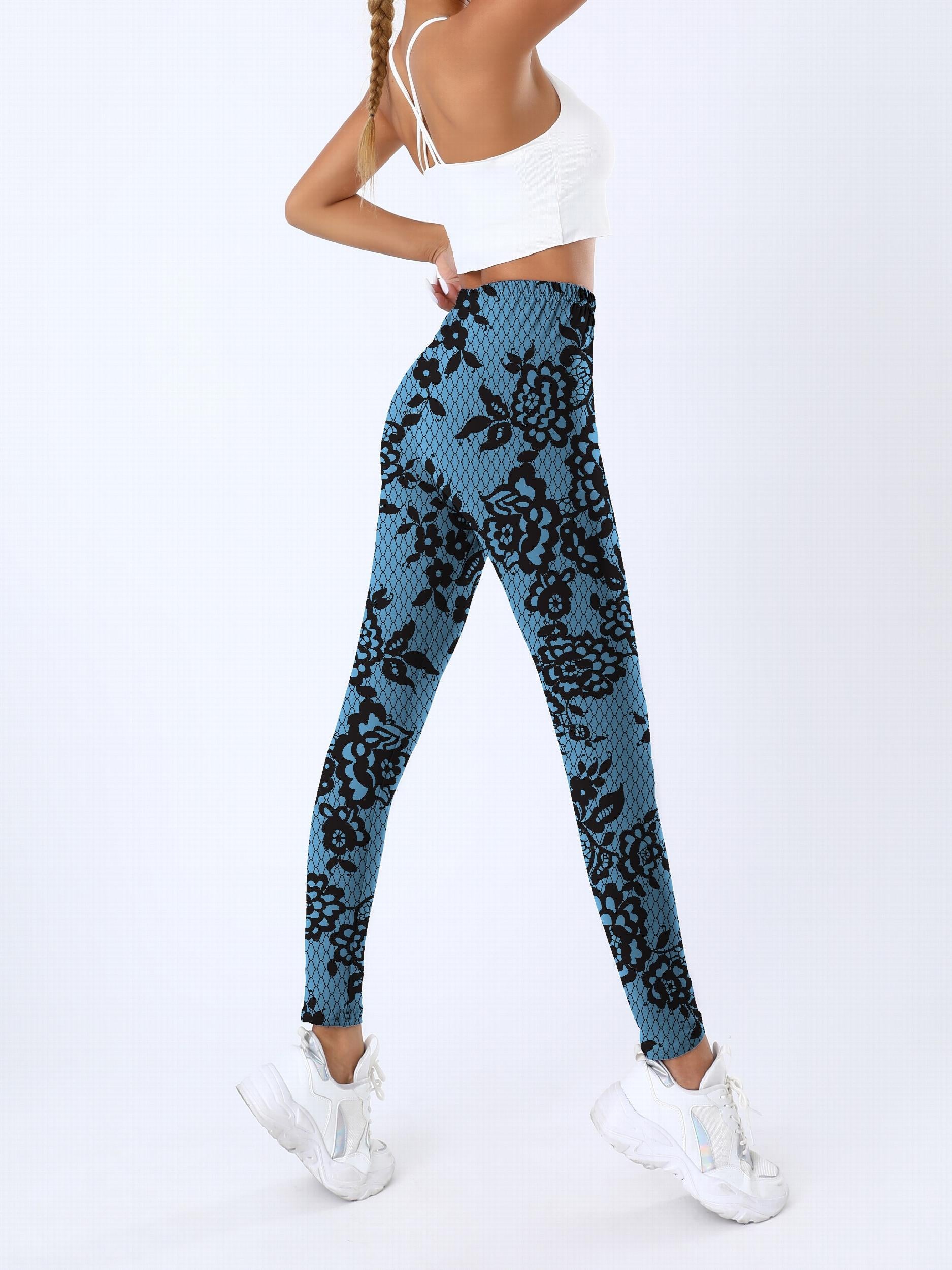 Floral Print Skinny Sports Leggings Elastic Waist Yoga Leggings