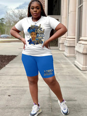 Cartoon Figure Print Top & Shorts Set