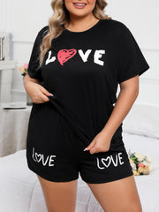 Women's Pajama Set Letter & Heart Print T Shirt & Shorts L