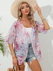 Floral Print Pink Open Front Cover Up Cardigan