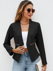 Solid Crop Blazer Open Front Pocket Blazer & Stylish Tops For Work