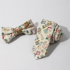 Men's Cartoon Pattern Necktie Bow Tie Set For Wedding Party Wear