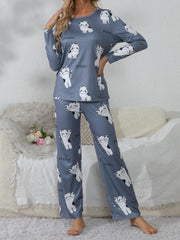 Cartoon Animal Pajama Set Long Sleeve Top & Pants Women's Sleepwear