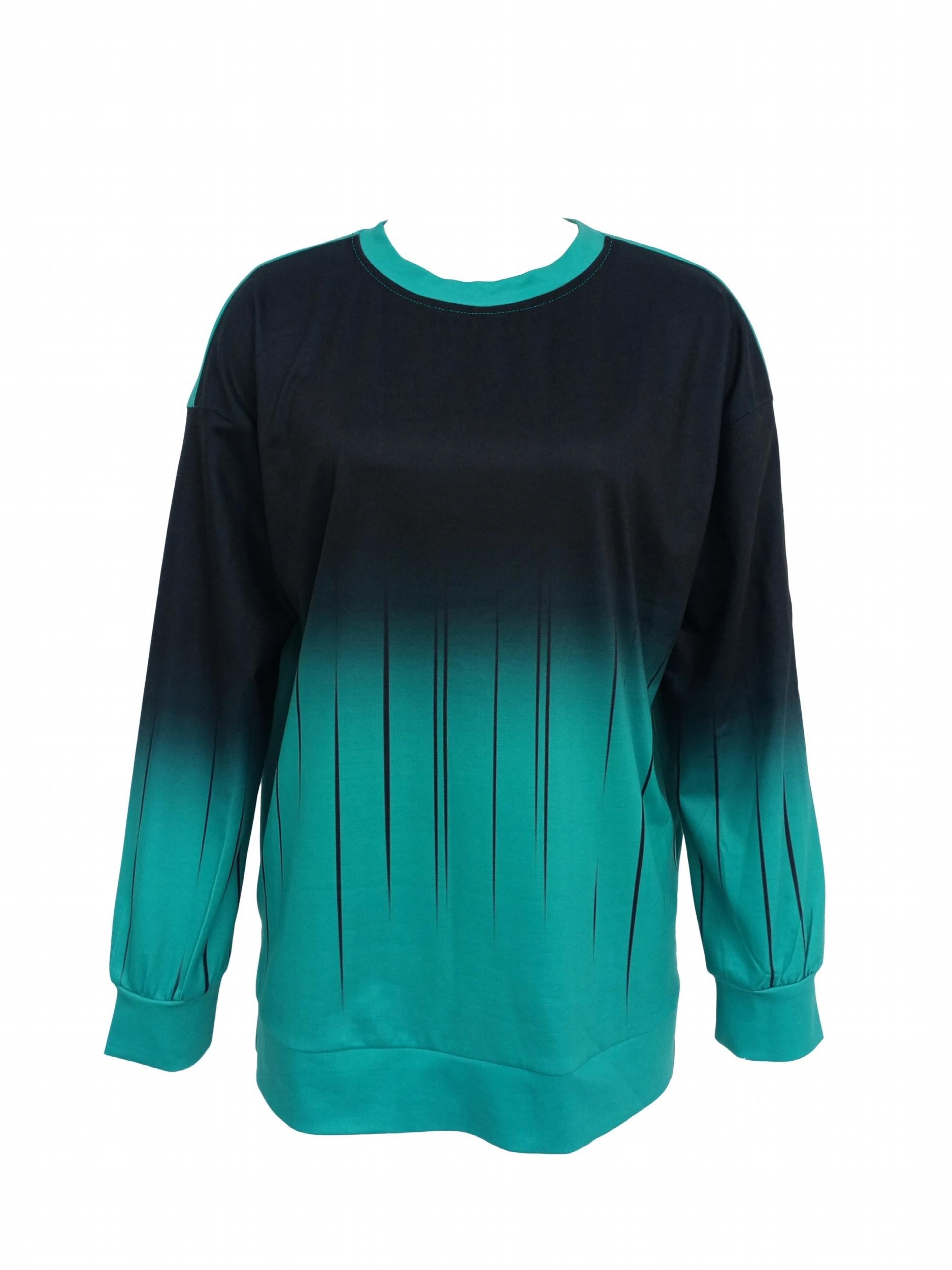 Gradient Drawstring Crew Neck T Shirt Long Sleeve Casual Tee