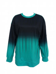 Gradient Drawstring Crew Neck T Shirt Long Sleeve Casual Tee