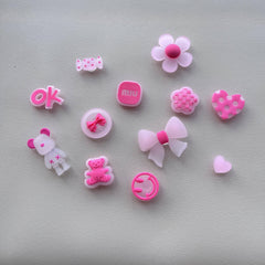 12pcs Pink Bear & Bow Sandal Shoe Charms - Luminous PVC Shoe Decorations
