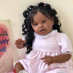 24" Reborn Doll Soft Vinyl Handrooted Curly Hair Dress Up Toy