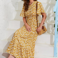 Floral Print High Waist Dress Maxi Casual Dress Women's