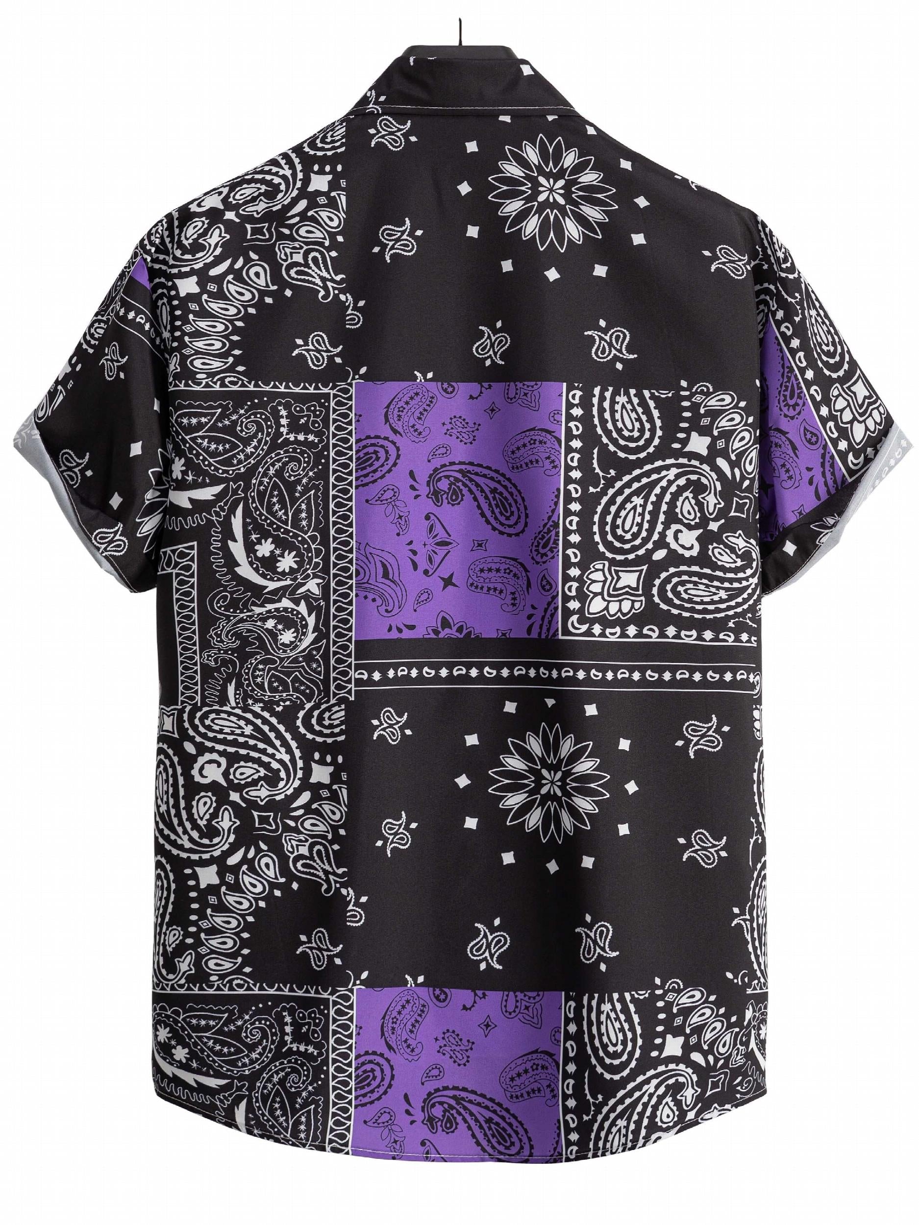 Paisley Print Men s Casual Short Sleeve Mismatch Shirt for Summer Vacation