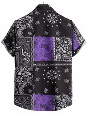 Paisley Print Men s Casual Short Sleeve Mismatch Shirt for Summer Vacation