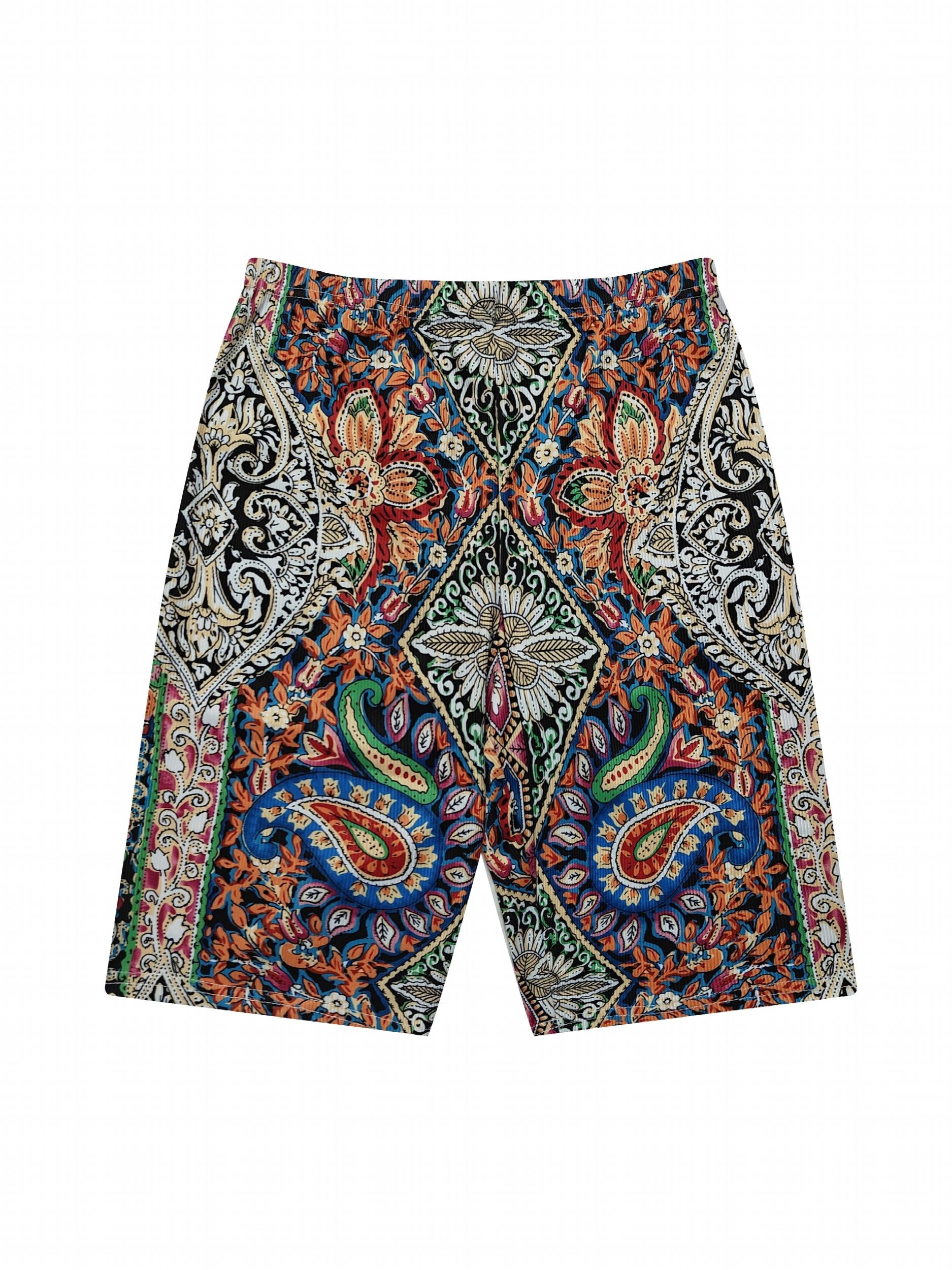 Boho Paisley Print Yoga Shorts High Elastic Butt Lift Running Shorts