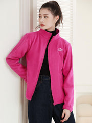 Solid Fleece Casual Jacket Stand Collar Full Zip