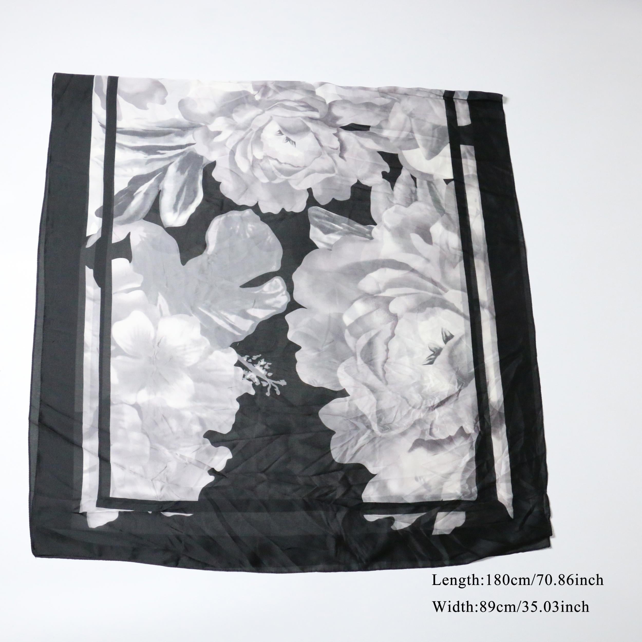 Vintage Flower Print Satin Scarf Shawl for Women