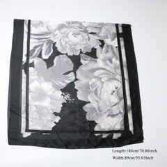Vintage Flower Print Satin Scarf Shawl for Women