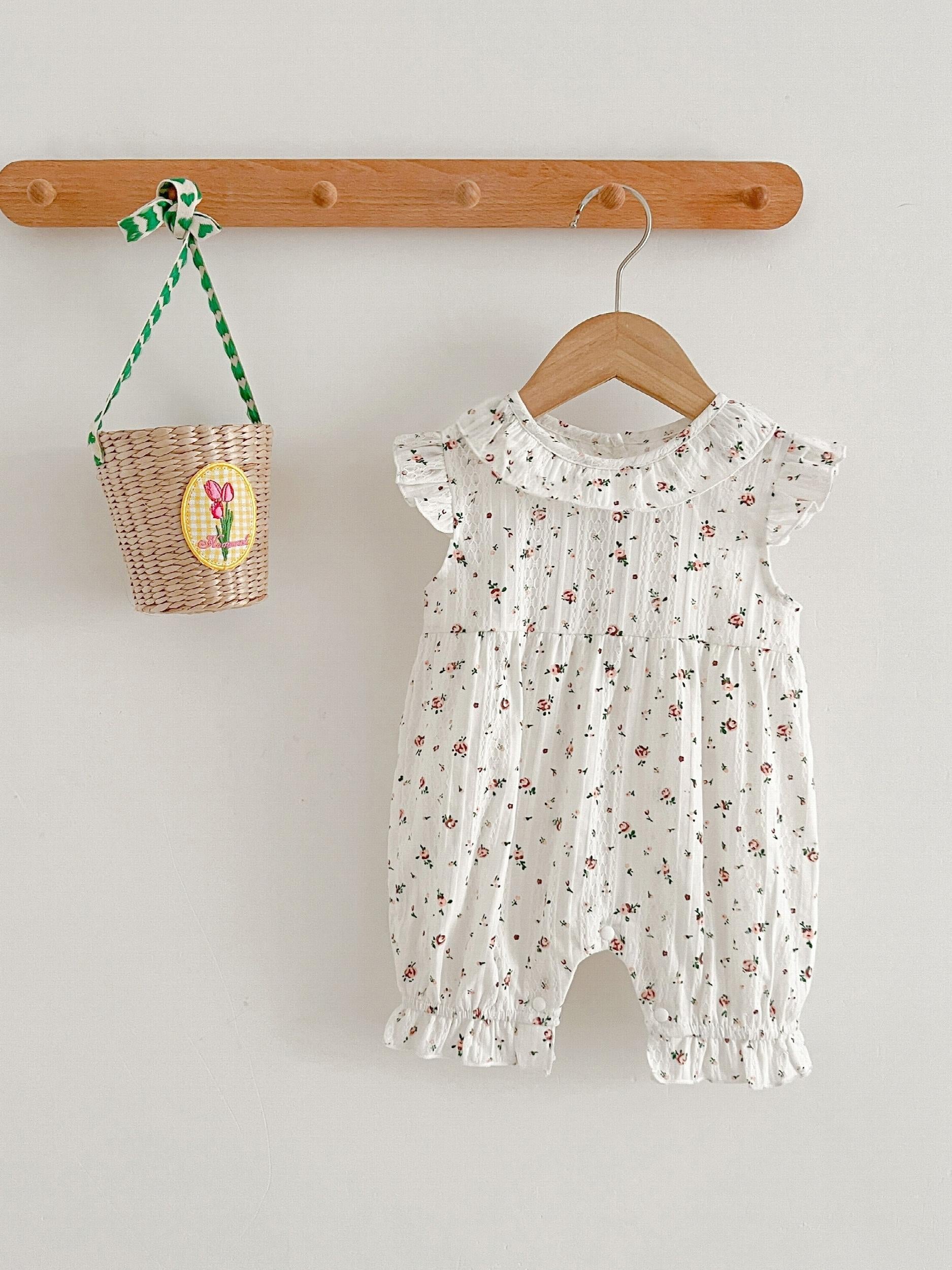 Baby Girls Floral Romper Ruffle Sleeves Summer Rompers