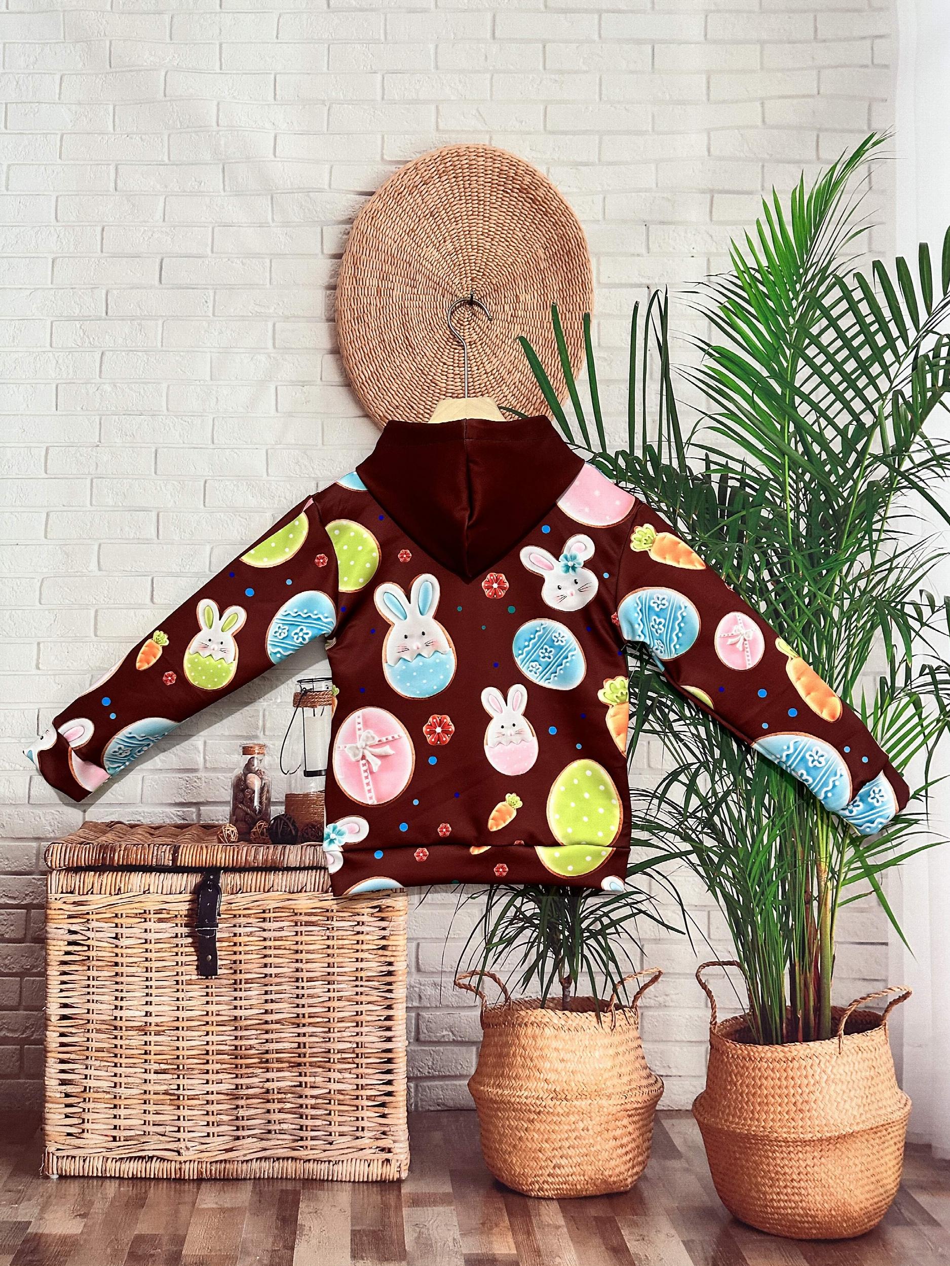Easter Bunny Graphic Hoodie Girls Comfy Pullover