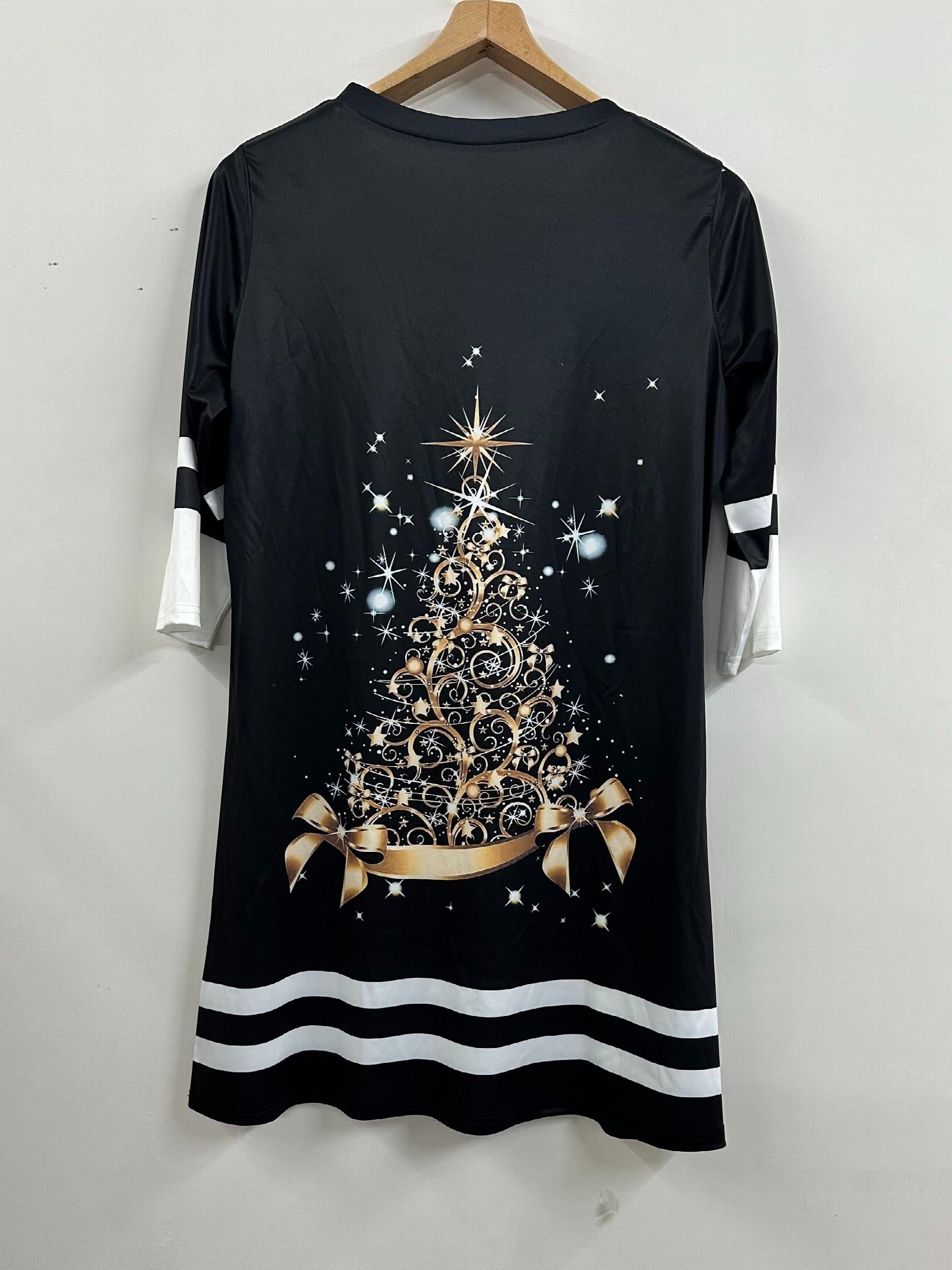 Tree & Stripe Print Half Sleeve Mini Dress