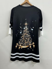 Tree & Stripe Print Half Sleeve Mini Dress