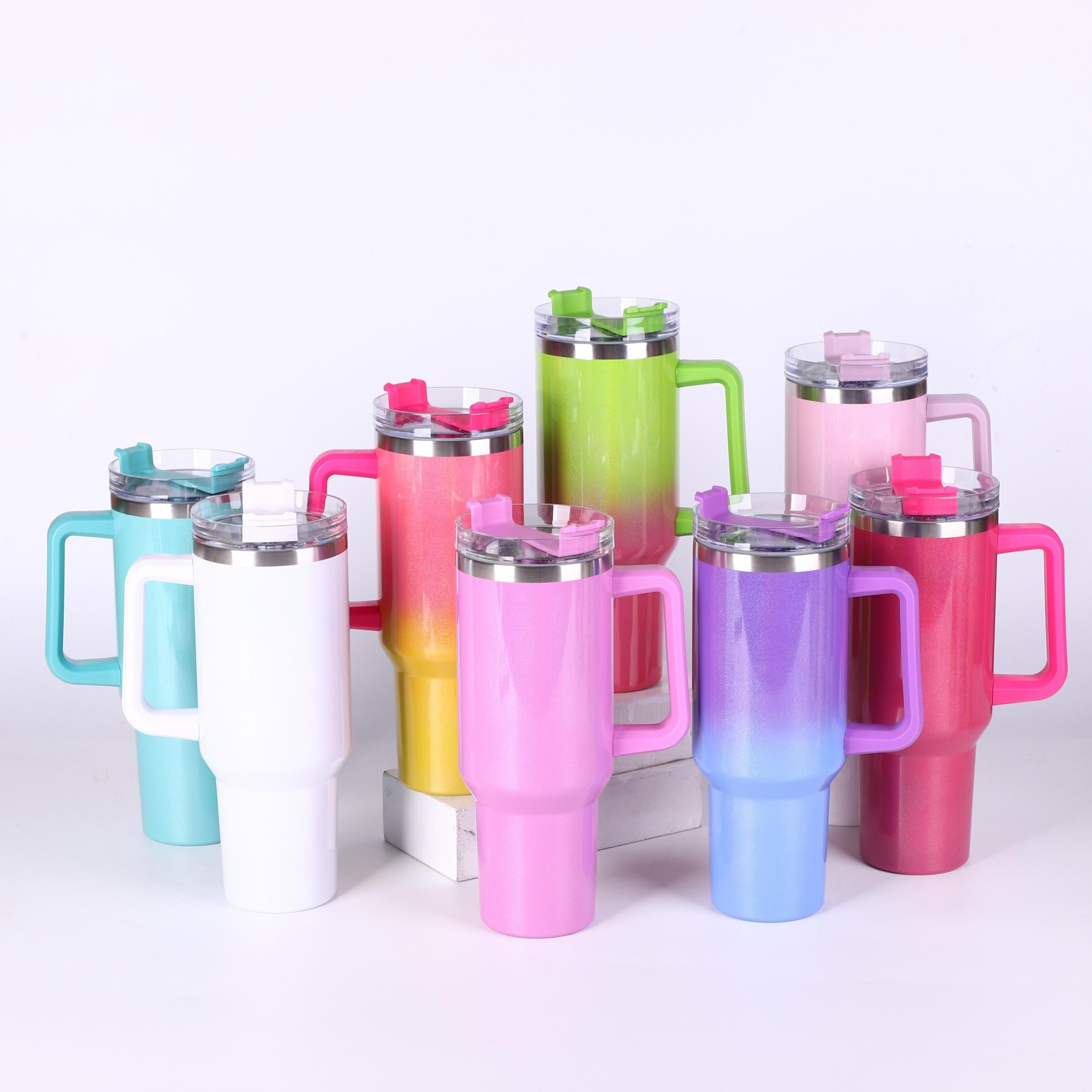 40oz Stainless Steel Tumbler with Handle and Straw