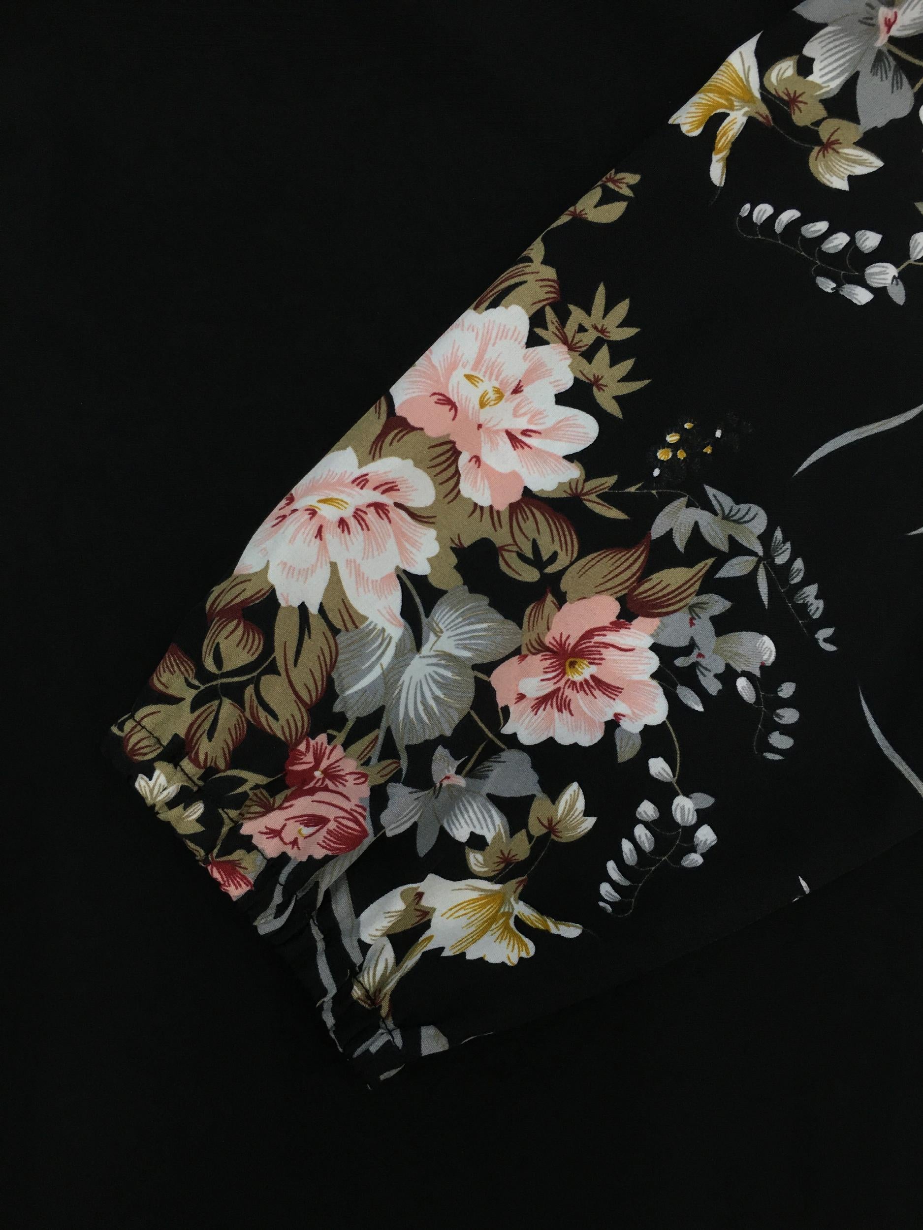 Dress Women's Plus Colorblock Floral Print Lantern Sleeve Tie Neck In