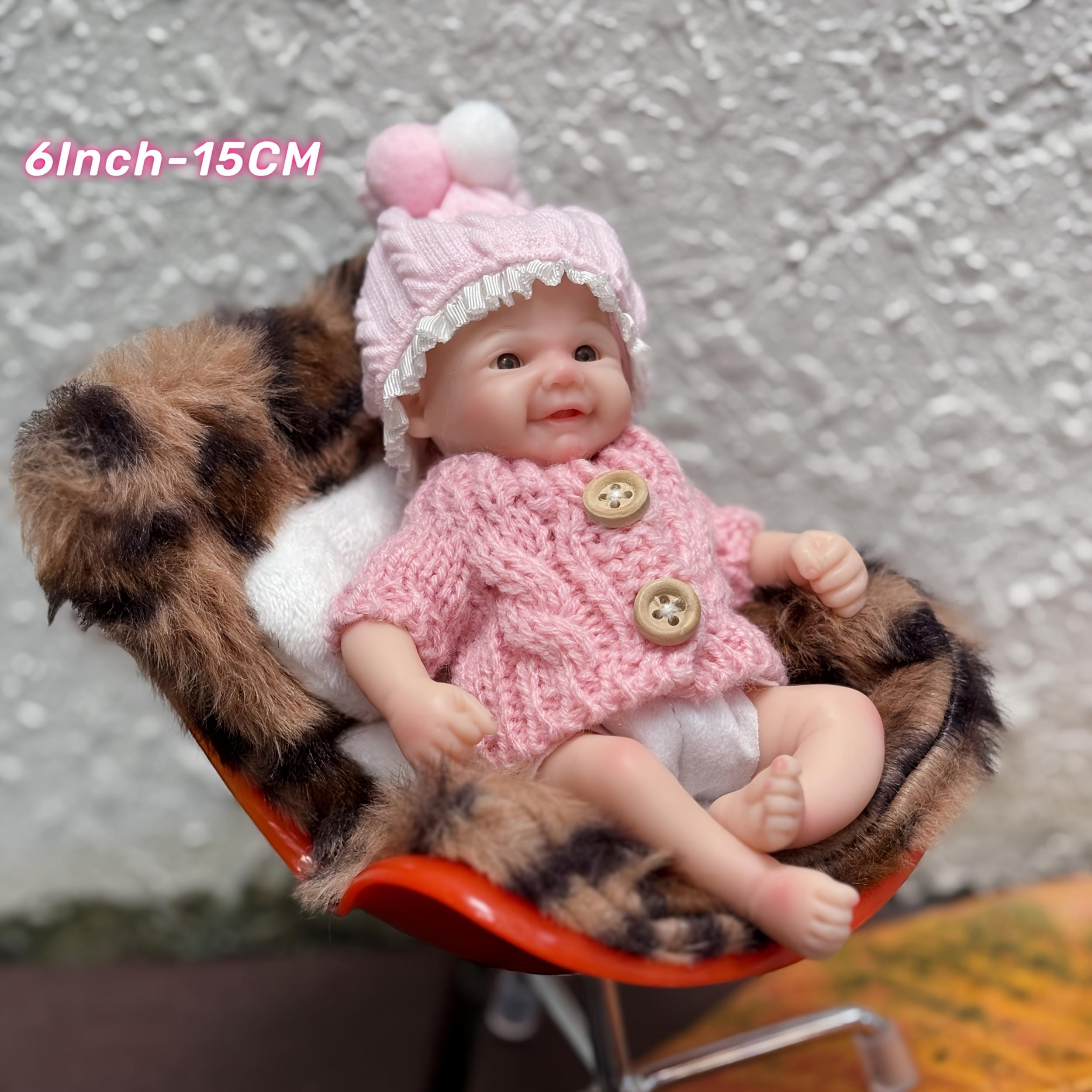 6-Inch Silicone Reborn Kids Doll Pink Outfit Pom Pom Hat Red Sweater