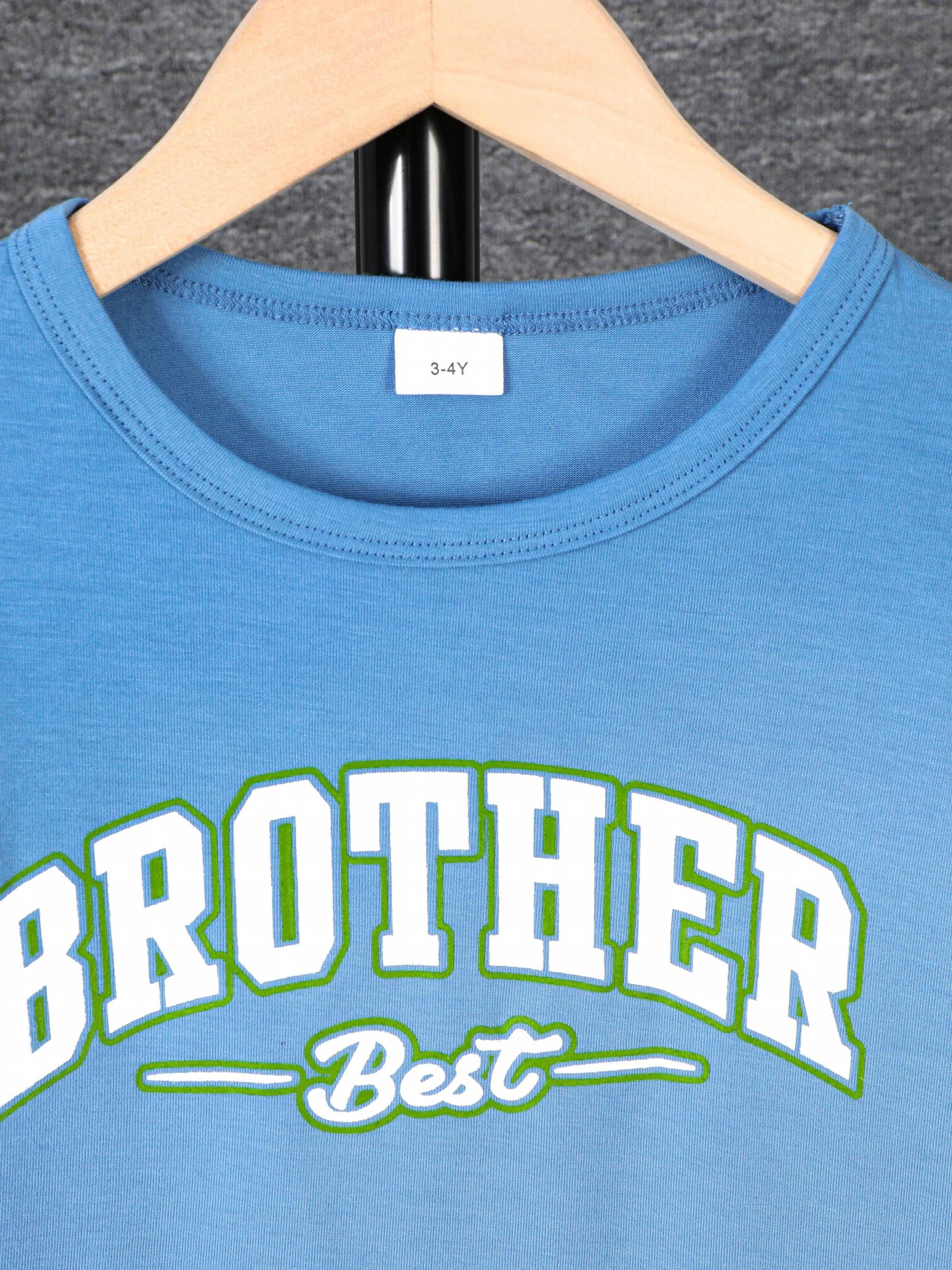 BROTHER Print Boy's 2pcs T shirt & Stripe Shorts Set for Summer