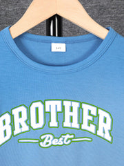 BROTHER Print Boy's 2pcs T shirt & Stripe Shorts Set for Summer