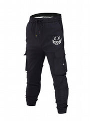 Smile Print Men's Cargo Pants Drawstring Flap Pocket Joggers