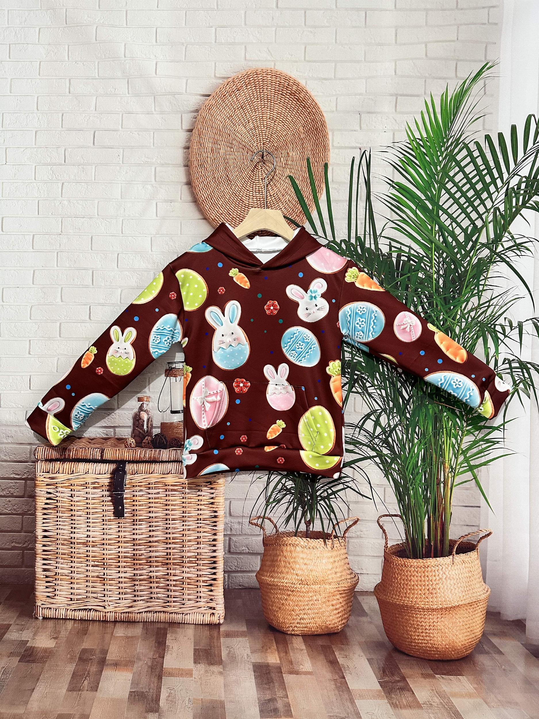 Easter Bunny Graphic Hoodie Girls Comfy Pullover