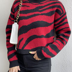 Vintage Jacquard Striped Round Neck Sweater